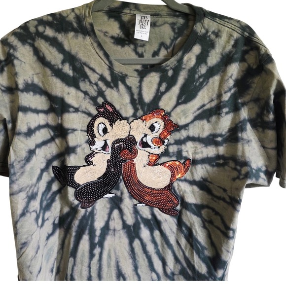 The Tiny Tee Chip & Dale Cropped Tie Dye Sequin T-Shirt Top Women's Large Camo - Picture 1 of 9